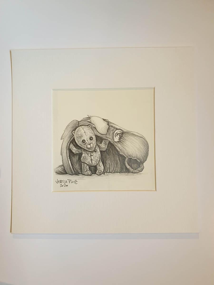 Jessica Pliez comes back with small works representative of her childhood universe, playful and magical.
Le cachours
Drawing 
2020
Pencil / Coloured pencil
Original work
Signed in pencil by the artist with certificate of the artist