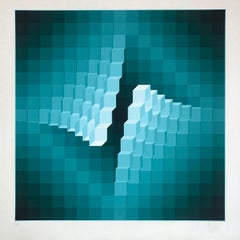 Yvaral (Jean-Pierre Vasarely) Lithographie Geometrical "structure 4" 1973.