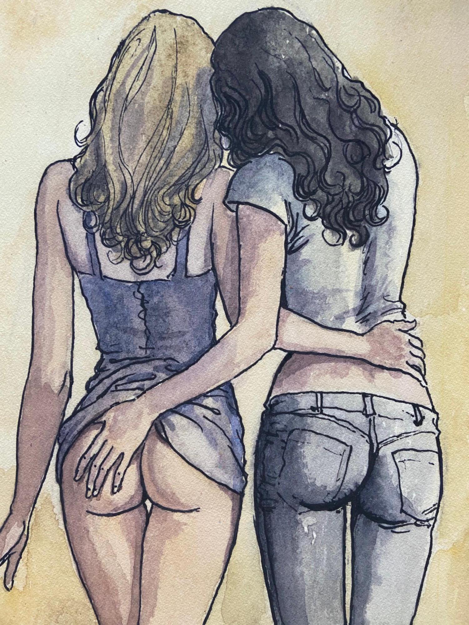 The two girlfriends out for a walk - Milo Manara Watercolour and Indian ink 2