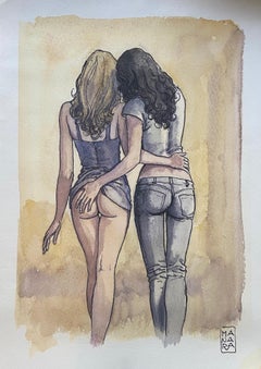 Milo Manara: Aquarell und indische Tinte für einen Spaziergang:: zwei Freunde