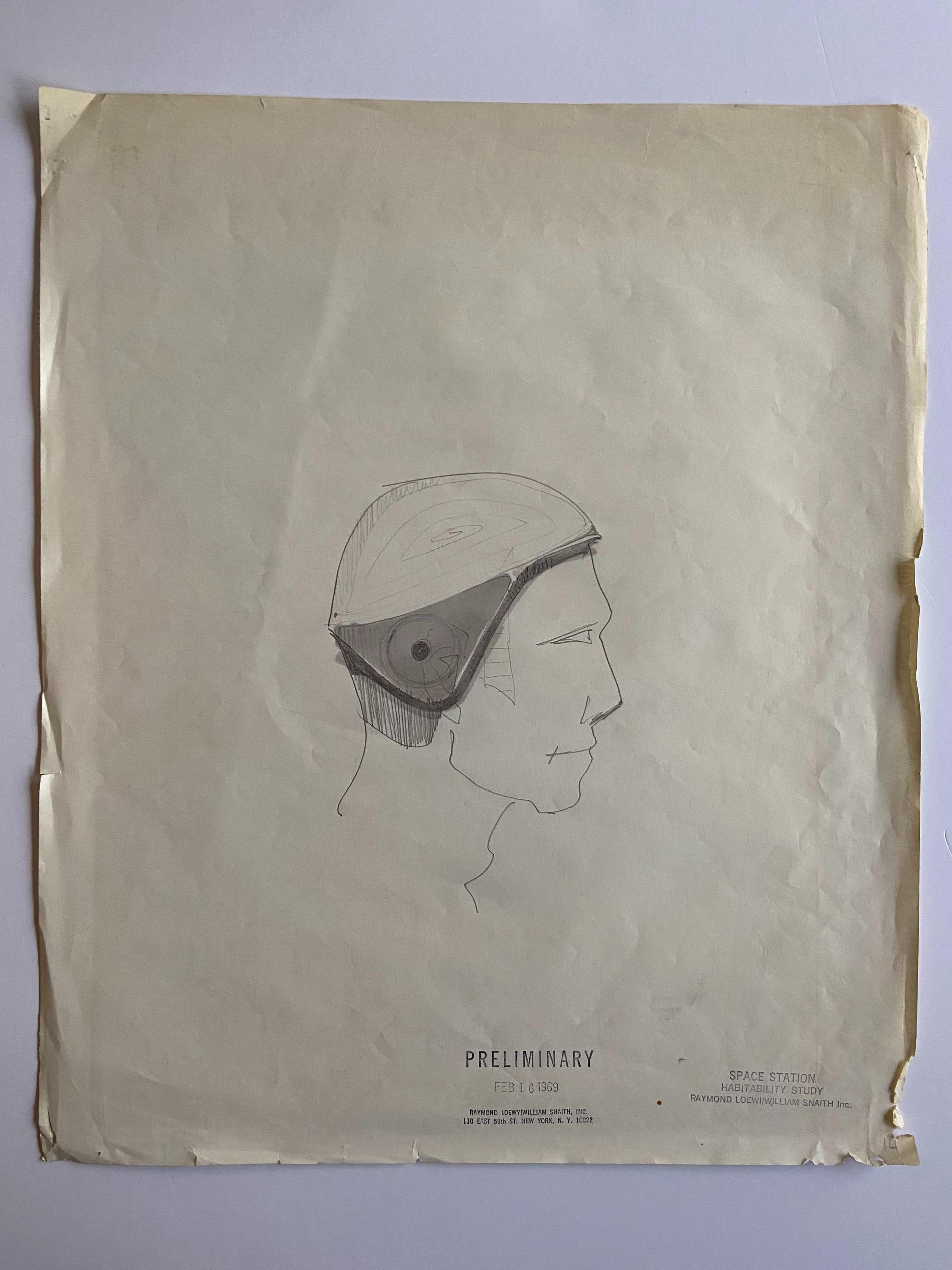 Drawing « helmeted man 1 » for the NASA - Raymond Loewy et William Snaith For Sale 2