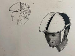 Helmeted man 2" drawing for NASA - Raymond Loewy and William Snaith
