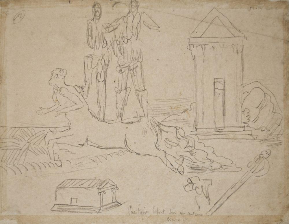 Giorgio De Chirico Figurative Art - Puritains se font sur un Centaure courant