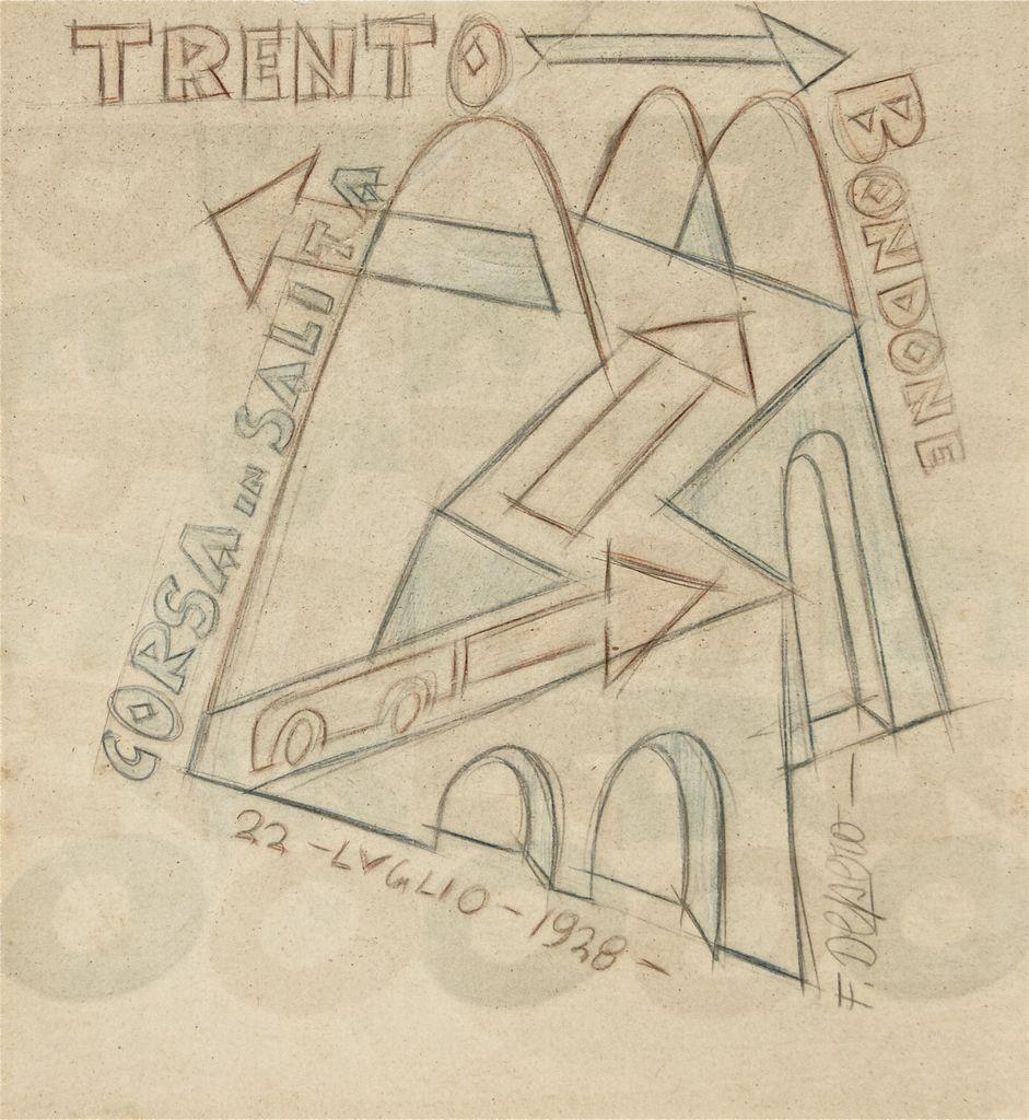 Trento - Bondone Korsa in Salita - Originalzeichnung von Fortunato Depero - 1928