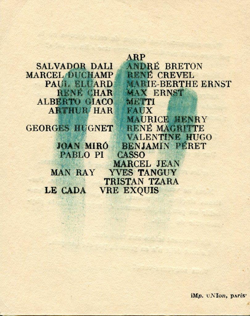 Invitation by Max Ernst to the Surrealist Exhibition, held from the 7th to the 18th of June 1933 in Paris, in Galerie Pierre Colle. The exhibition has represented a milestone and a turning point in the art of the period, as well as in the aesthetic