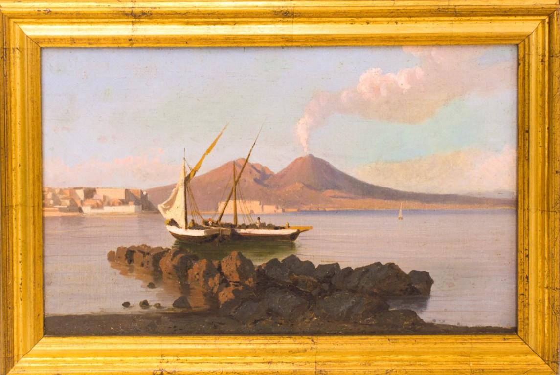 Gabriele Smargiassi Figurative Painting - View of Naples with The Vesuvius - Oil on Canvas - Mid-19th Century