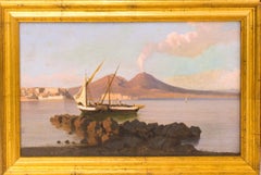 View of Naples with The Vesuvius - Oil on Canvas - Mid-19th Century