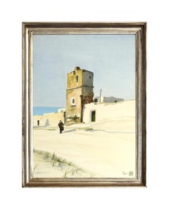 Vintage Torre con contadina - XX century - Aldo Riso - Watercolor - Modern