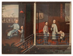 Couple of Chinese Indoor Scenes - Couple of Oil Paintings - 19th Century