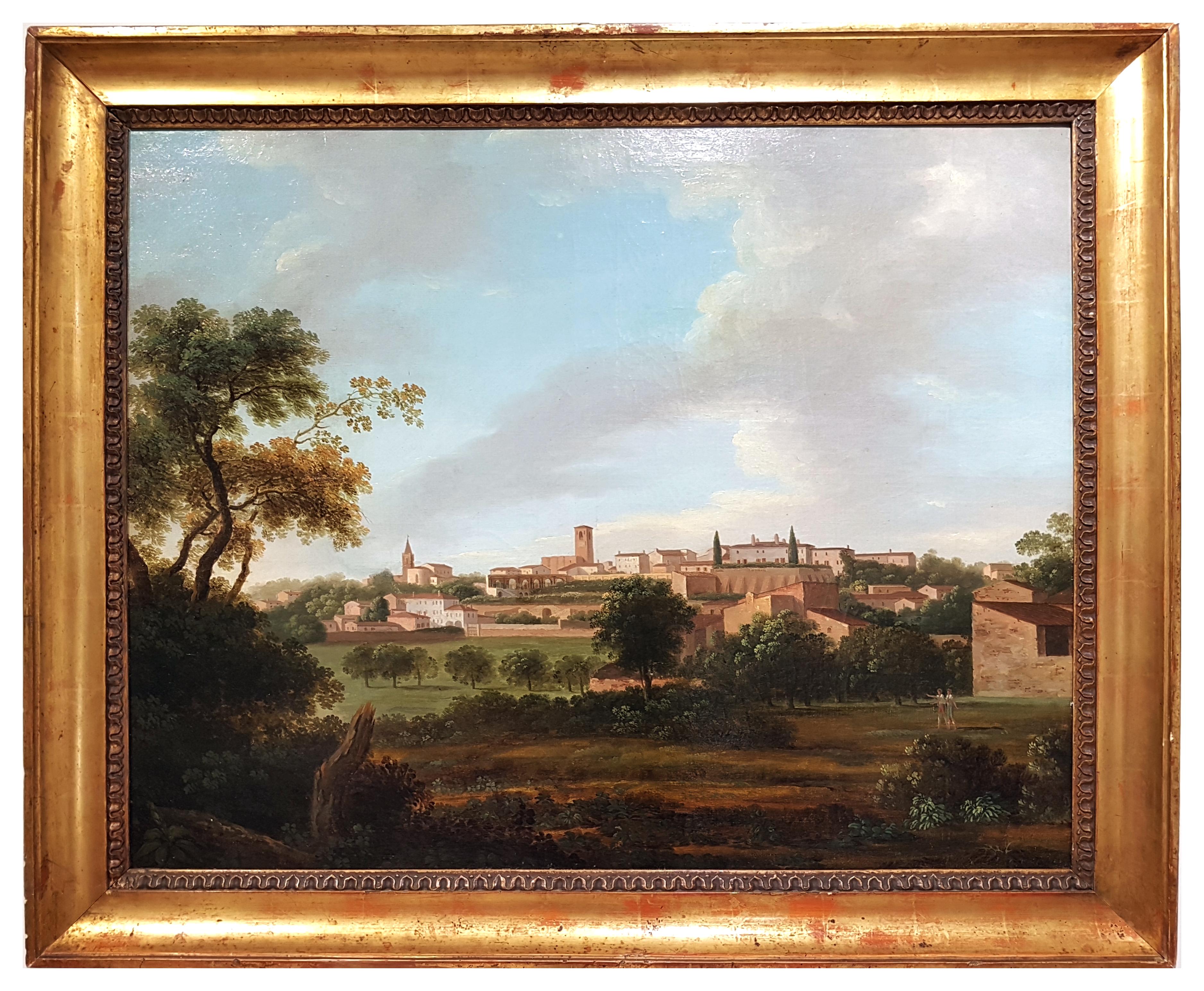 Unknown Landscape Painting - Pair of Landscapes from the Tuscan Countryside - Oil Paintings - 19th century