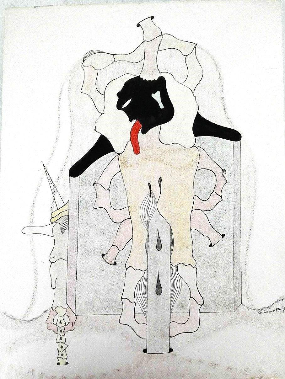 Senza titolo - Tecnica mista con cartone - 1974 - Mixed Media Art di Jorge Camacho