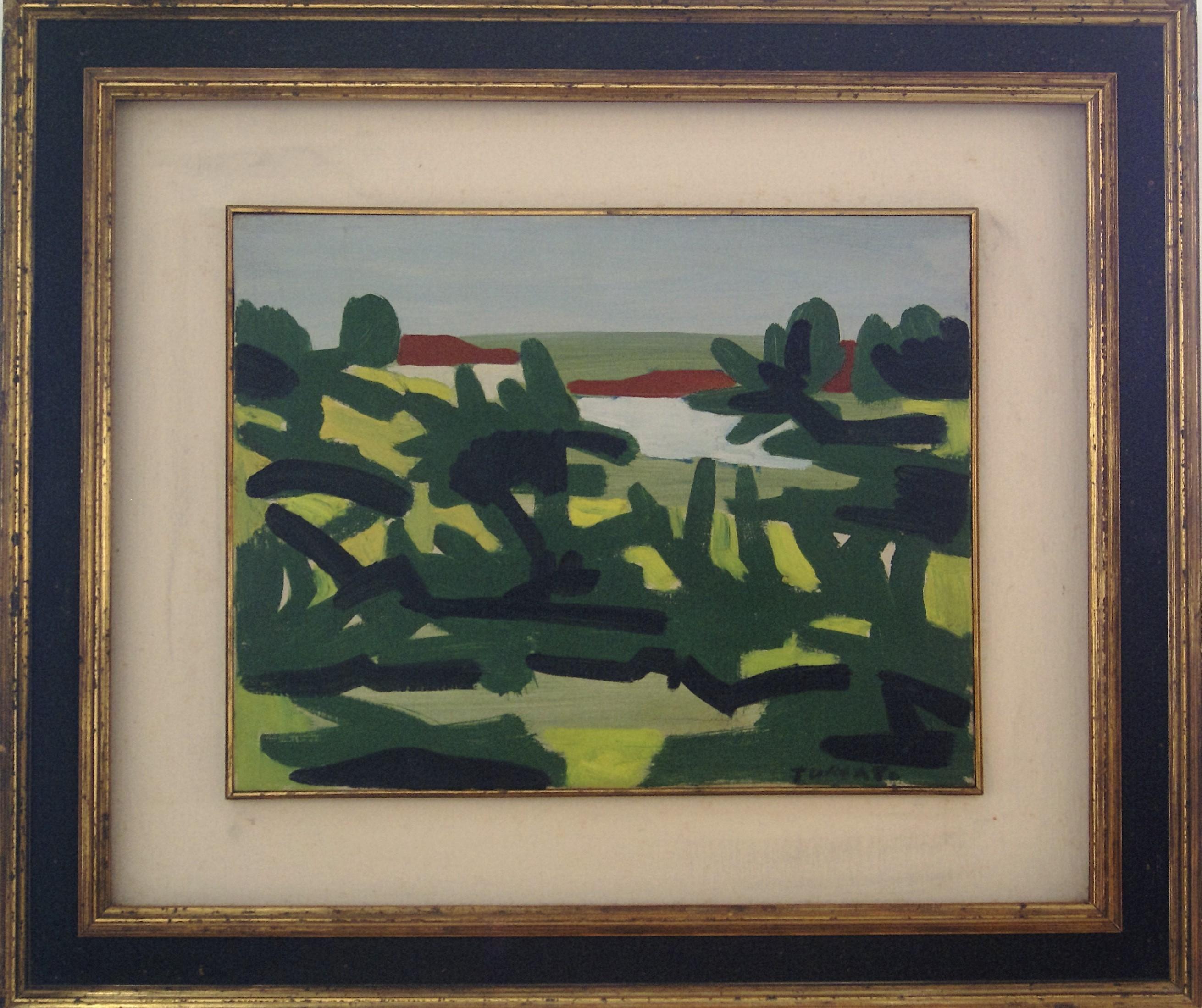 Giulio Turcato Landscape Painting – Landschaft. Villa Borghese (Rom, Italien) – Öl auf Leinwand 1960 ca.