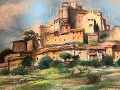 Paisaje con un pueblo - Años 50 - Charlotte Jamois - Témpera - Moderno