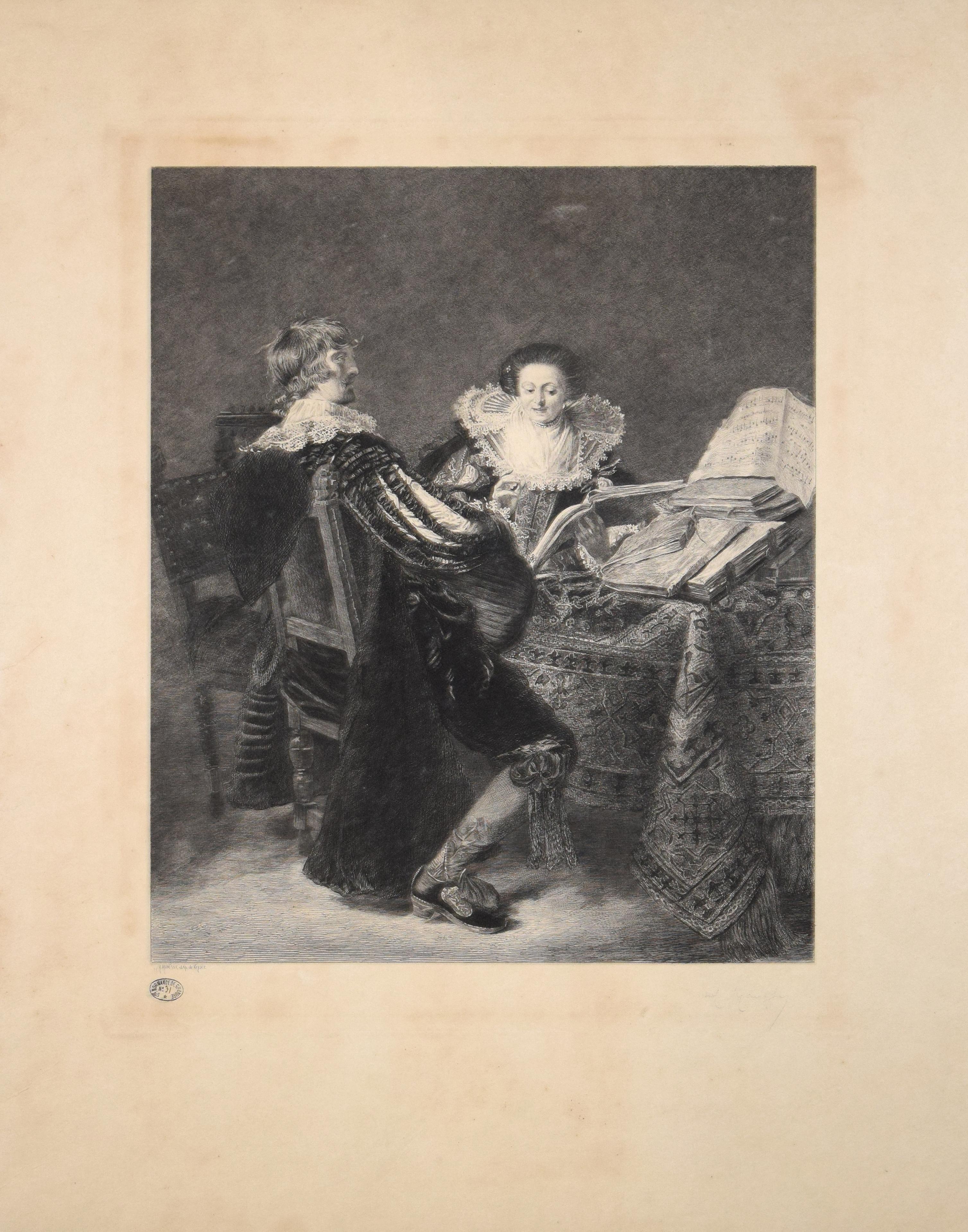 La Leçon de Musique - Etching By Georges Henri Manesse - 1892