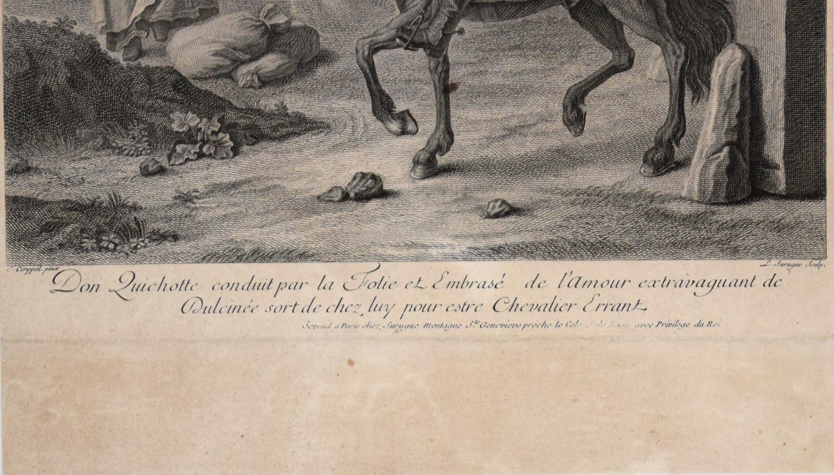 Don Quichotte conduit par la Folie - Etching by Louis Surugne - 1730 For Sale 1