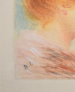 Female Portrait in Profile - Color Monotype by Bernard Lemaire