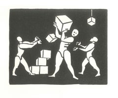 Danse des Cerclaux - Original Linoleum by Albert Flocon - 1980s