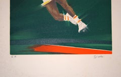 Tennis Player - Original Lithograph by Victor Spahn - Late 20th Century