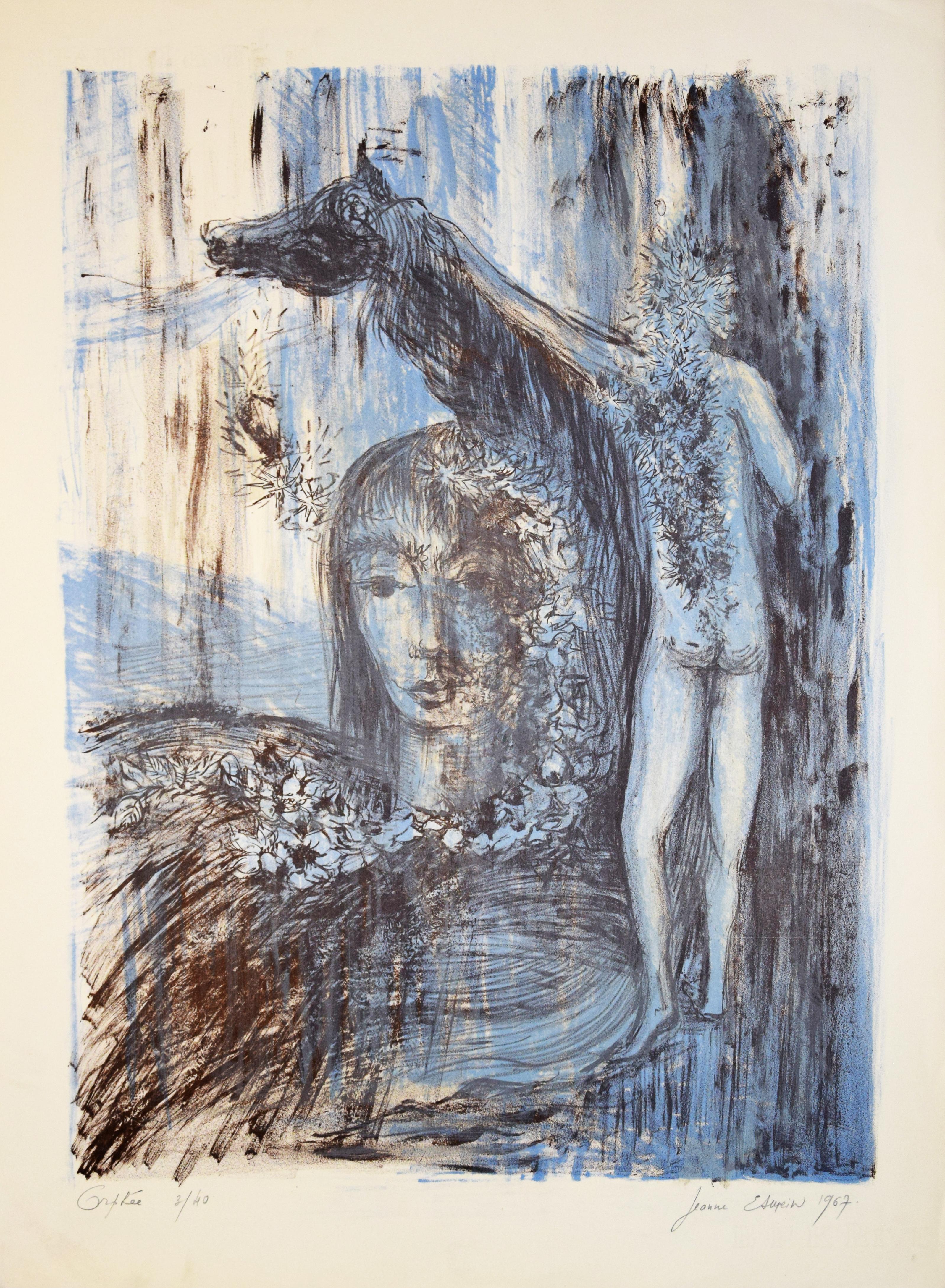 Orphée ist ein Originalkunstwerk von Jeanne Esmein aus dem Jahr 1967. Serigrafie auf Papier. 

Rechts unten mit Bleistift vom Künstler handsigniert und datiert. Links unten mit Bleistift betitelt und nummeriert. Auflage: 40 Exemplare.

Sehr guter