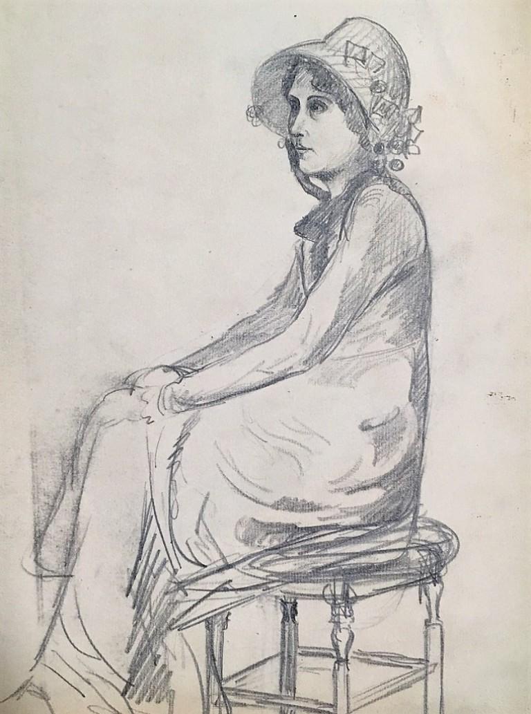 René Francois Xavier Prinet Figurative Art - Portrait of a Young Woman - 1900s - René François Xavier Prinet - Drawing