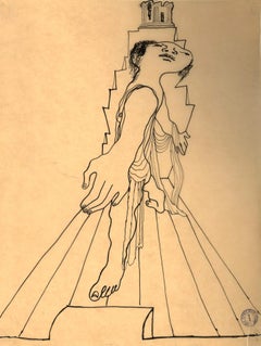 The Olympus - Original China Ink Drawing by Jean Cocteau - 1920s