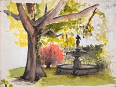 The Fountain in the Garden - Watercolor on Paper - Beginning of 20th Century