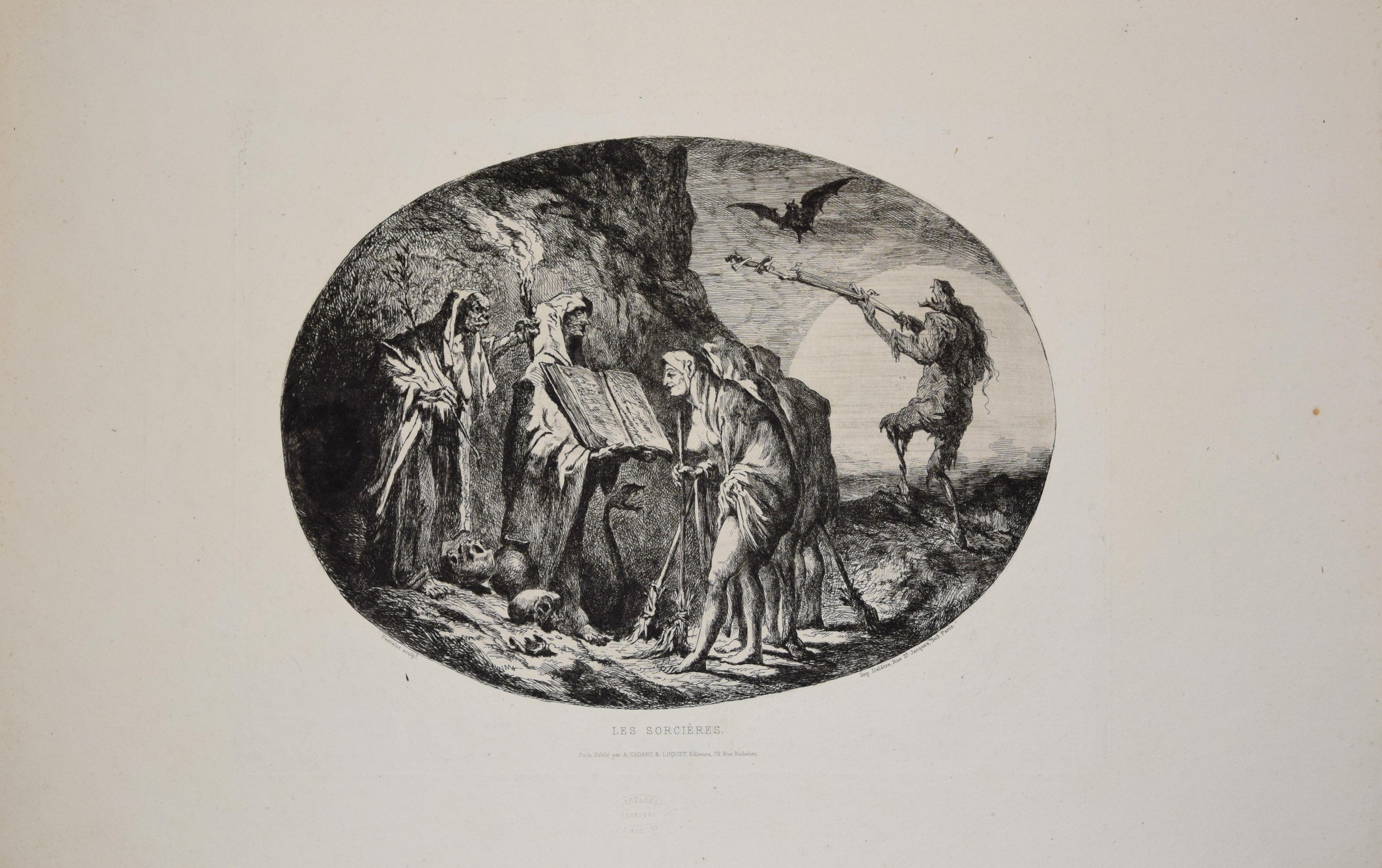 Jean Amable Pastelot Figurative Print - Les Sorcières (The Witches) - Original Etching 1863