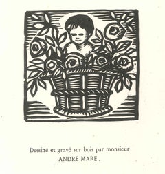 Child in the Flower Basket - Original Woodcut by André Mare - 1918