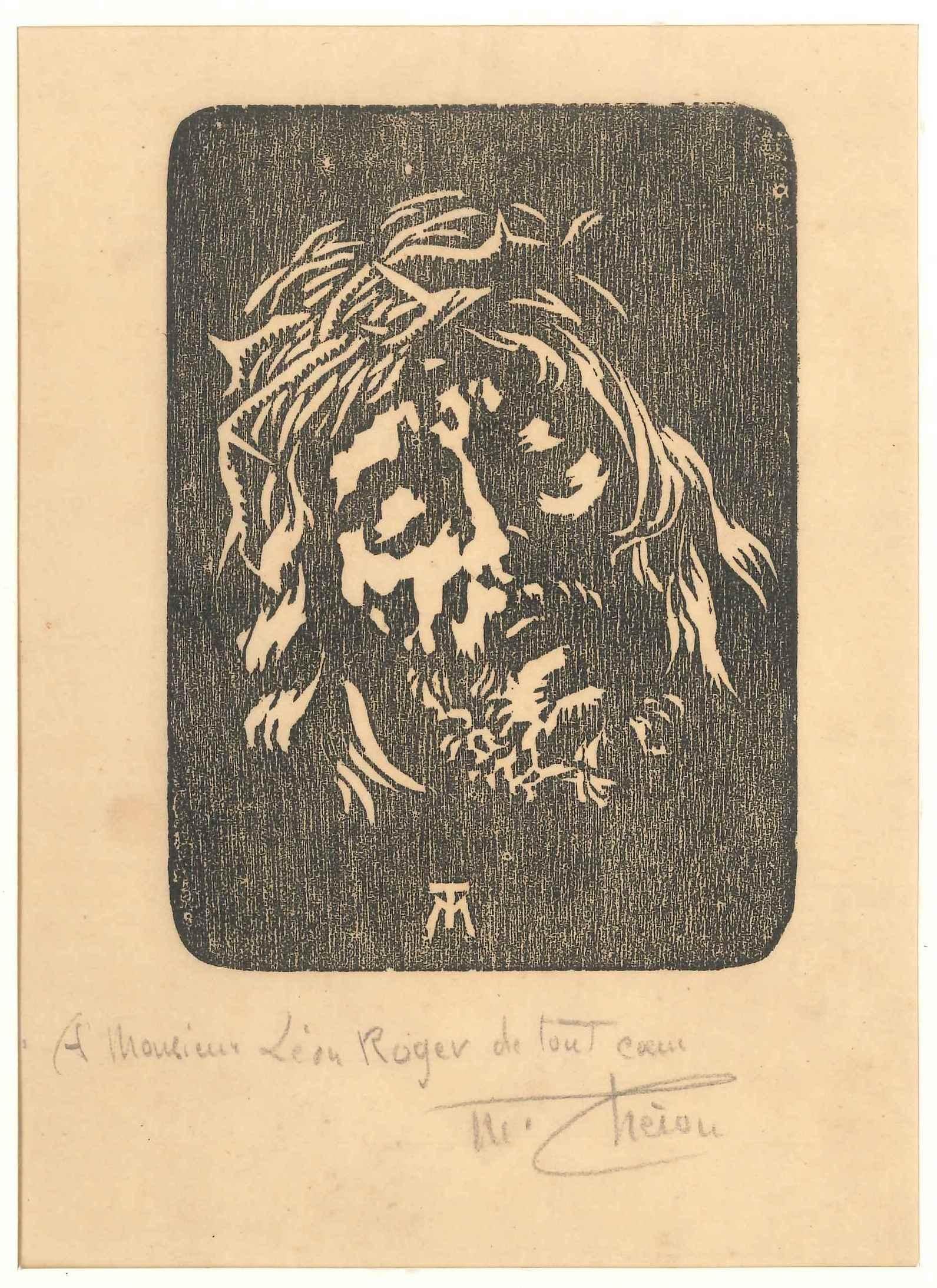 Portrait of Jesus is an original artwork realized by Max Théron in the first years of the 20th Century. Woodcut print on paper. 

Hand-signed in pencil by the artist on the lower margin. Dedicated on the lower margin "A monsieur Lèon Roger de tout