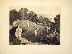 Figures in the Landscape - Etching by J. A. Flour - 1916