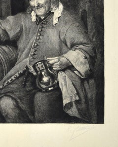 Selbstportrt  Radierung von Eliseo Fattorini  um 1870.