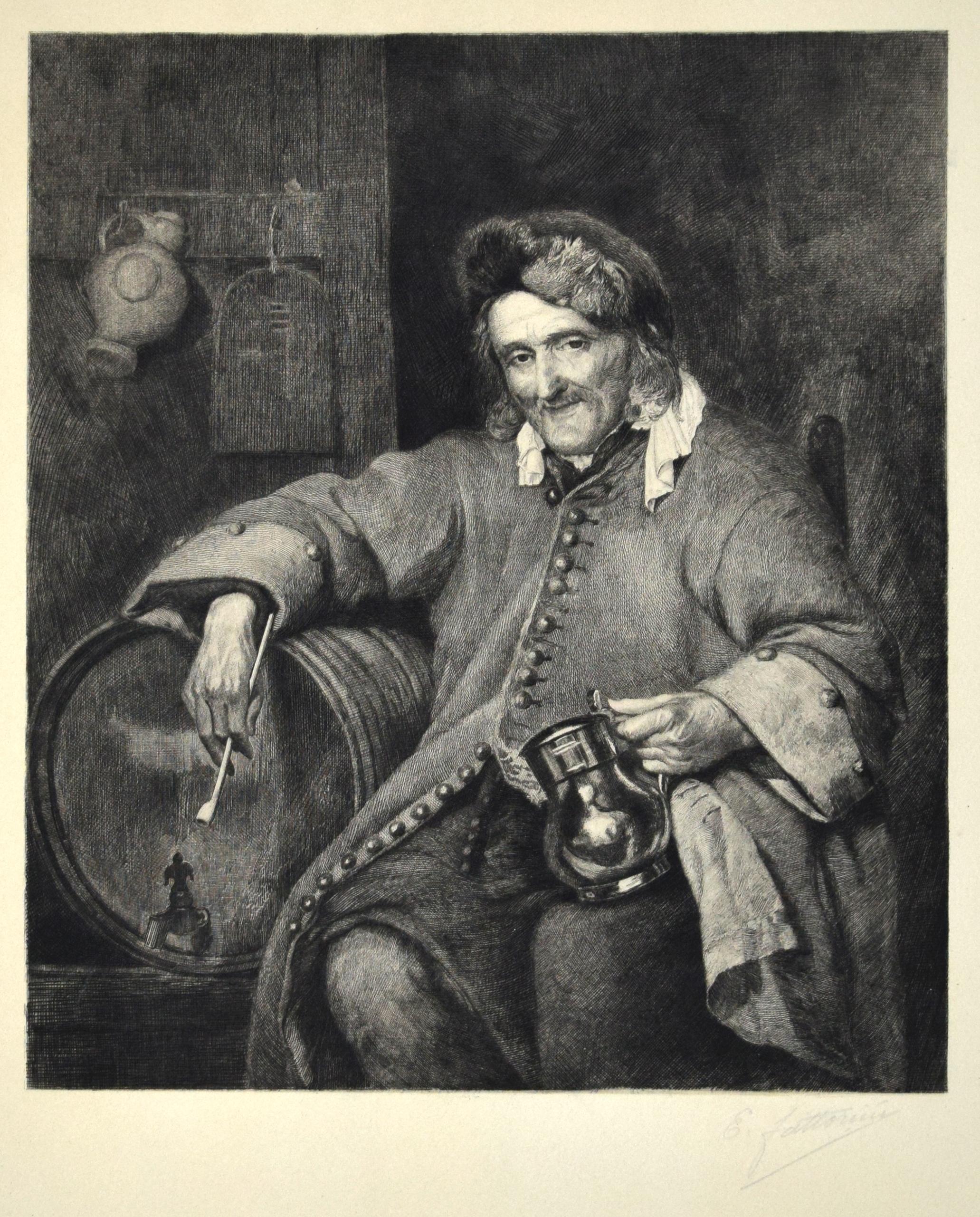 Eliseo Tuderte Fattorini Portrait Print - Self Portrait - Etching by Eliseo Fattorini - 1870 ca.