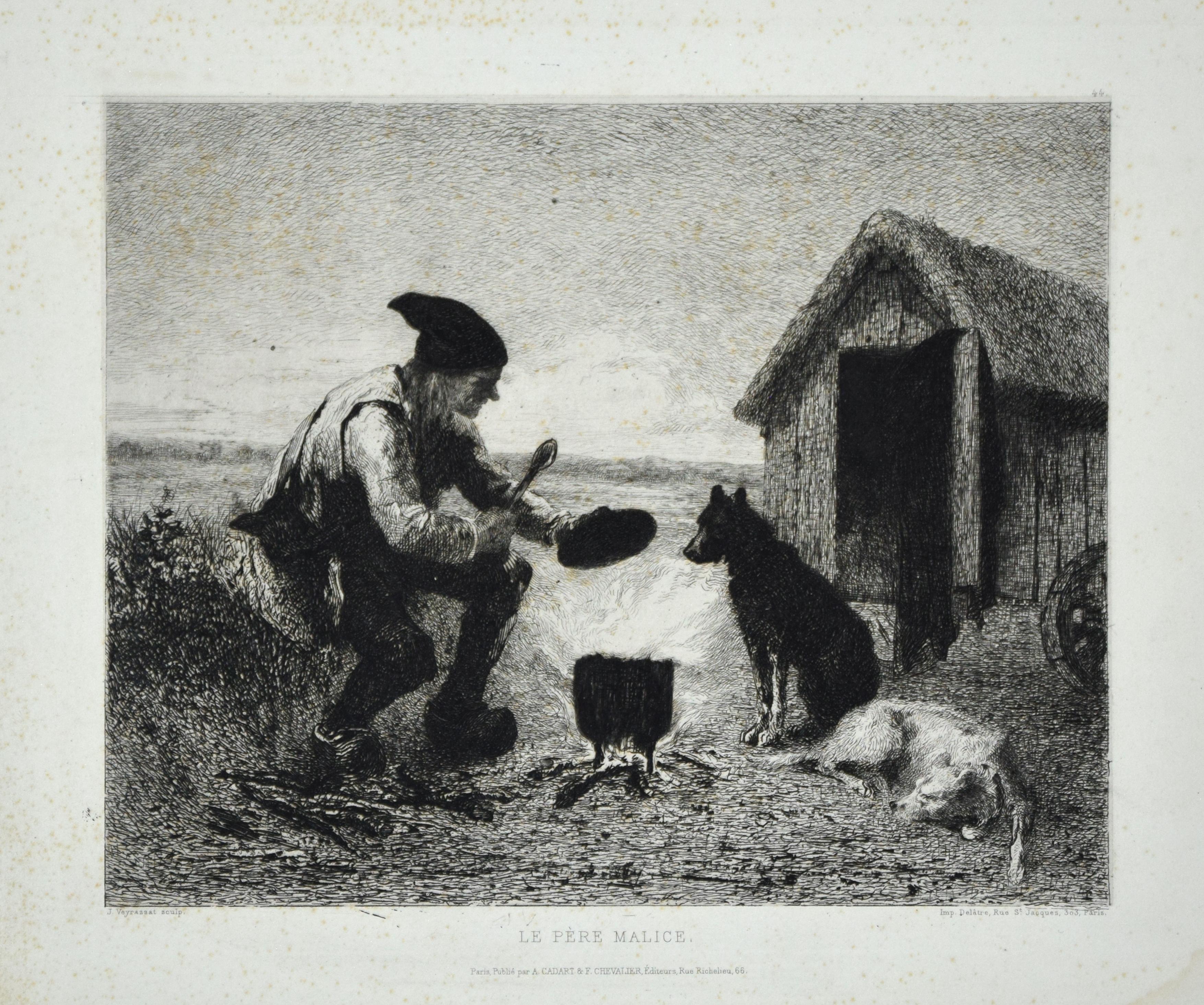 Jules Jacques Veyrassat Figurative Print - Le Père Malice - Original Etching by J.J. Veyrassat - 1870s