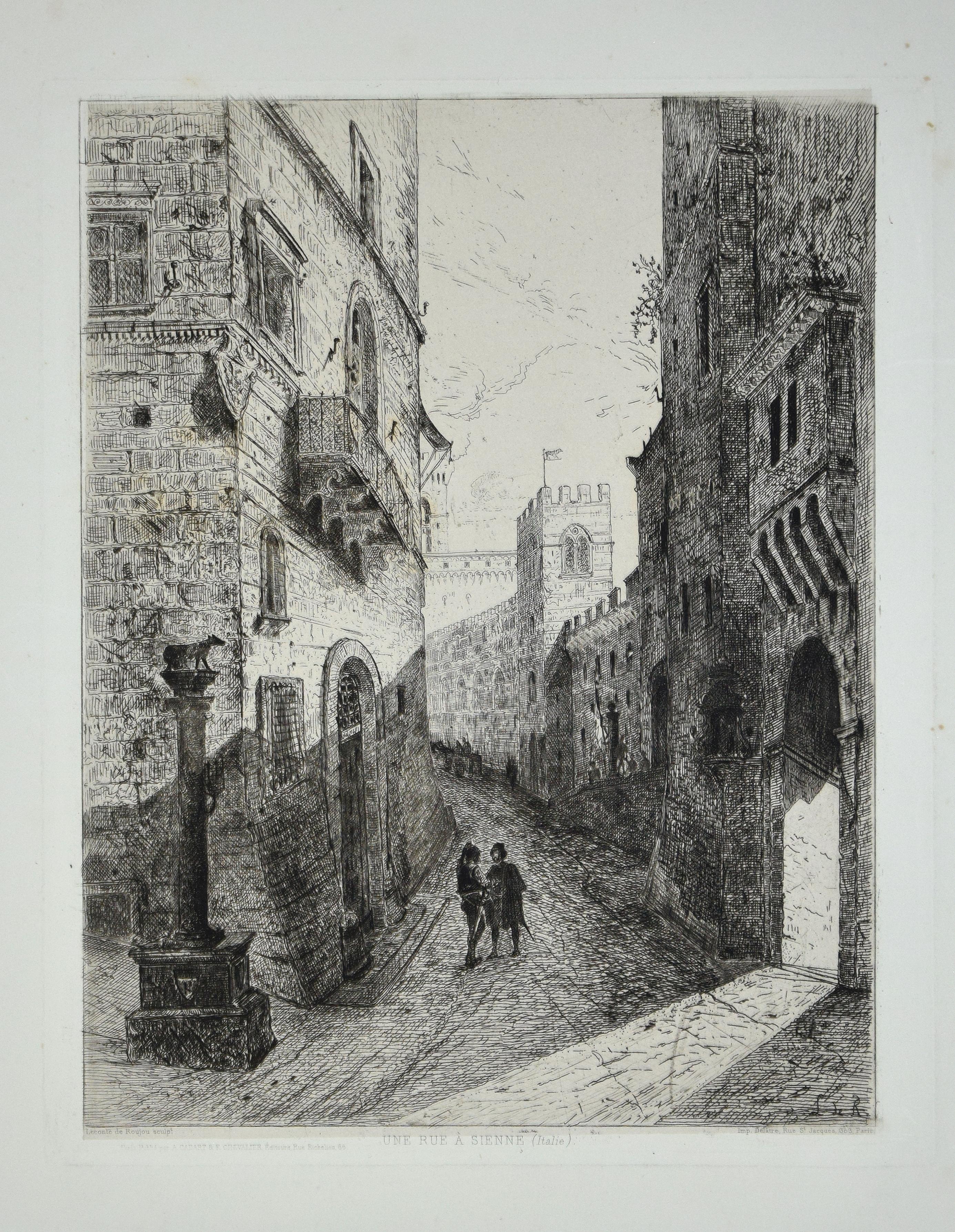 Louis-Auguste Leconte de Roujou Landscape Print - Une Rue à Sienne - Etching by L.-A. Leconte de Roujou - 1863