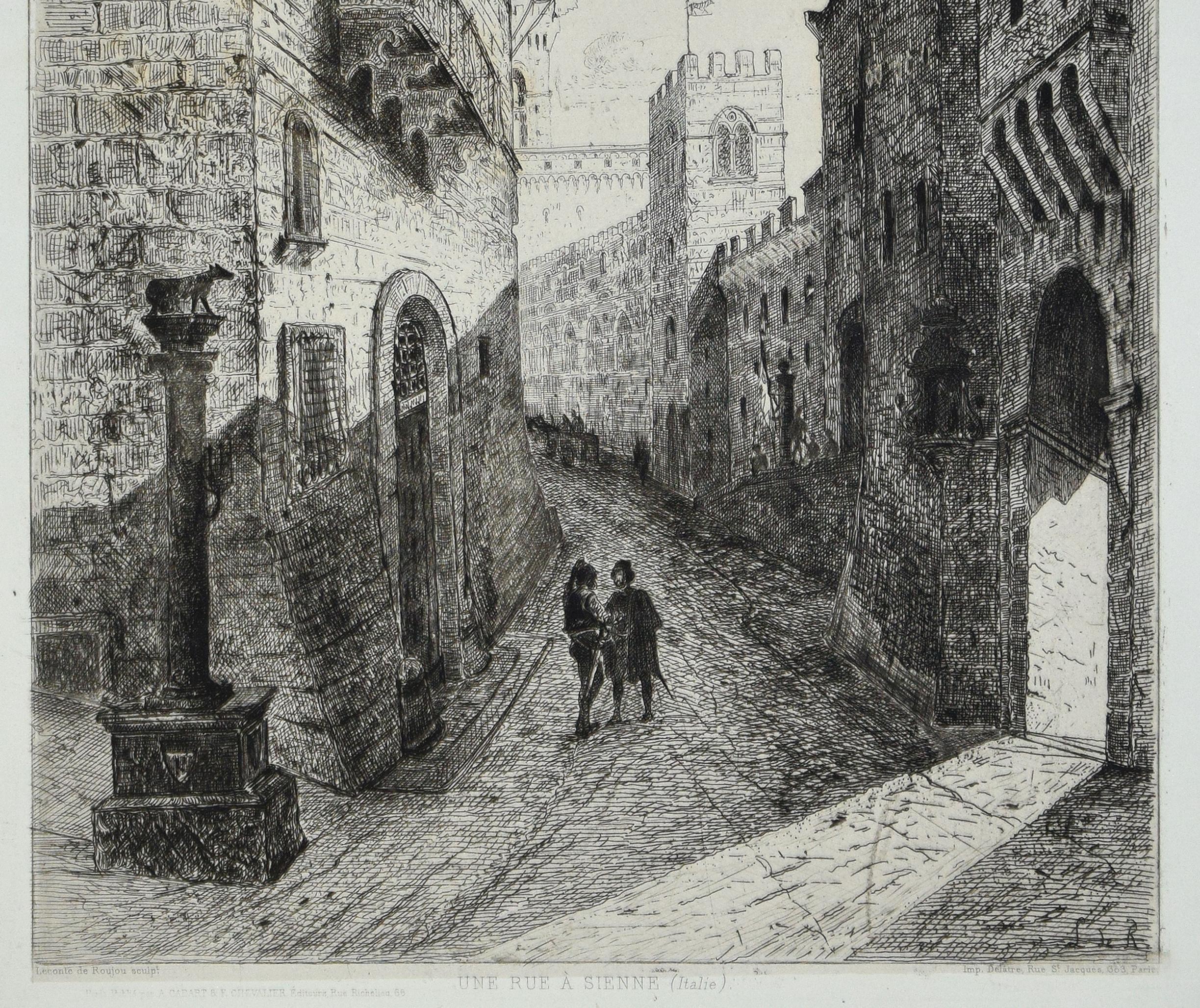 Une Rue à Sienne - Etching by L.-A. Leconte de Roujou - 1863 - Print by Louis-Auguste Leconte de Roujou