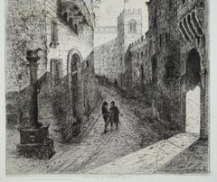 Une Rue à Sienne - Aguafuerte de L.-A. Leconte de Roujou - 1863