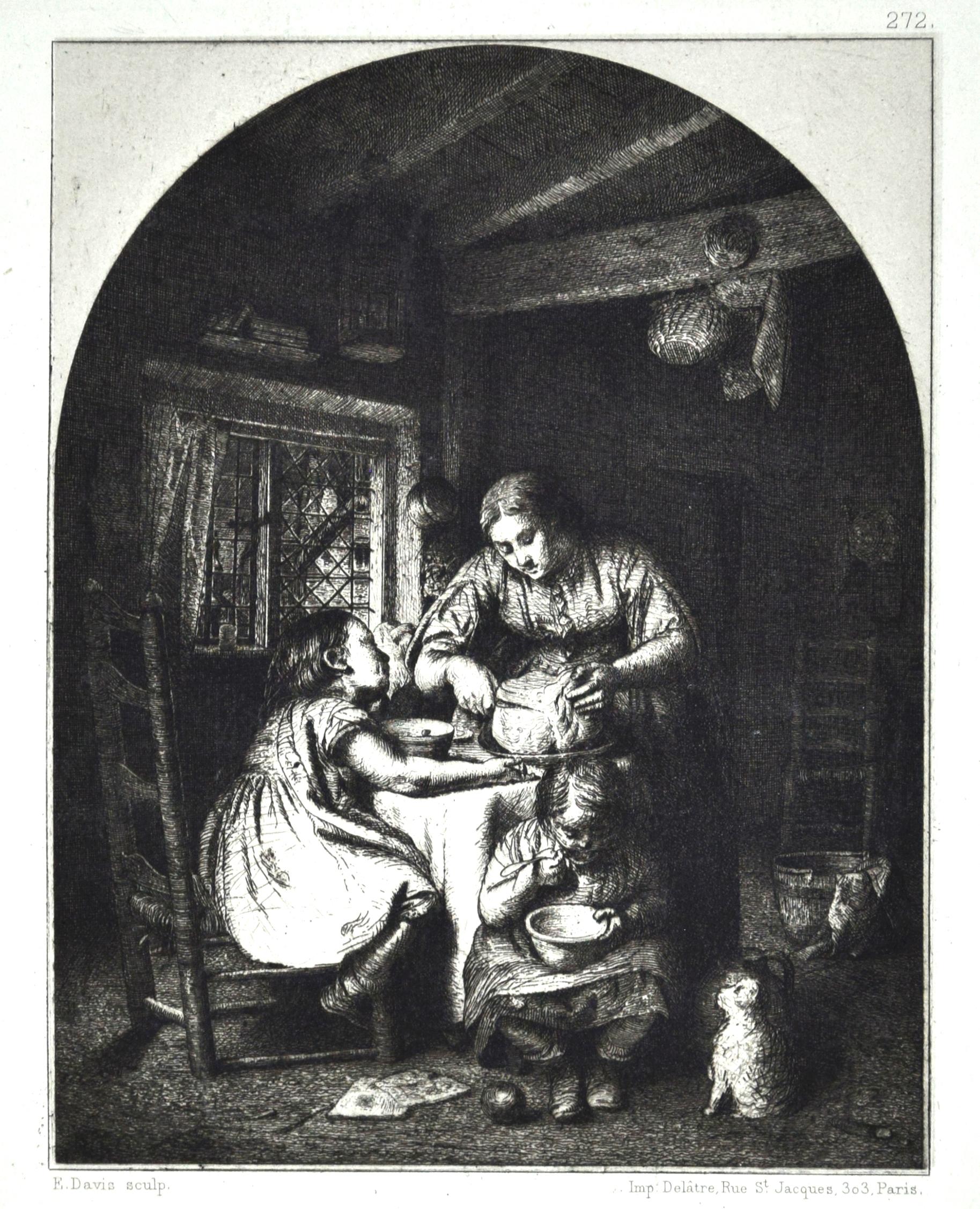 Les Repas des Enfants – Original-Radierung von Edward Davis – 1862