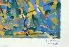 Abstract Landscape - Original Tempera in Paper by Jacques Meunier - 1953