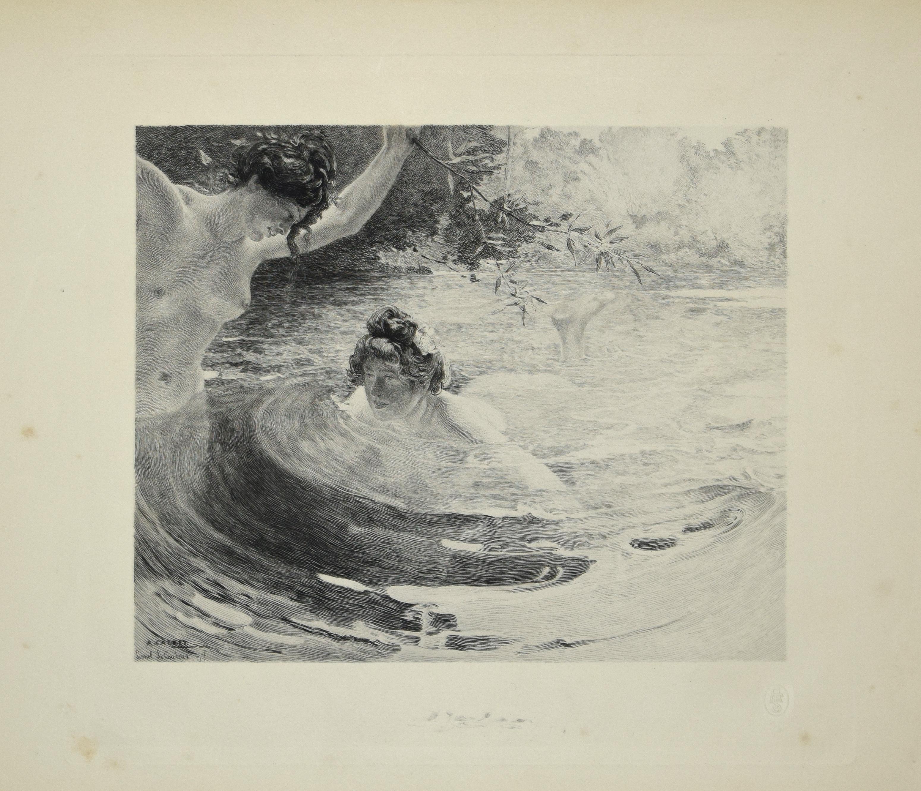 Lionel Lecouteux Figurative Print - Baigneuses - Original Etching by L. Lacouteux - 1899