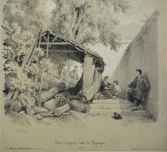 Etudes de figures dans les Paysages - Litografia originale di F. Ferogio - 1845