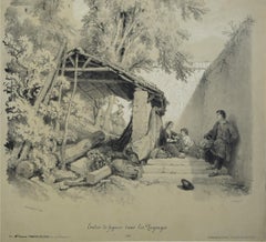 Etudes de figures dans les Paysages - Original Lithograph by F. Ferogio - 1845