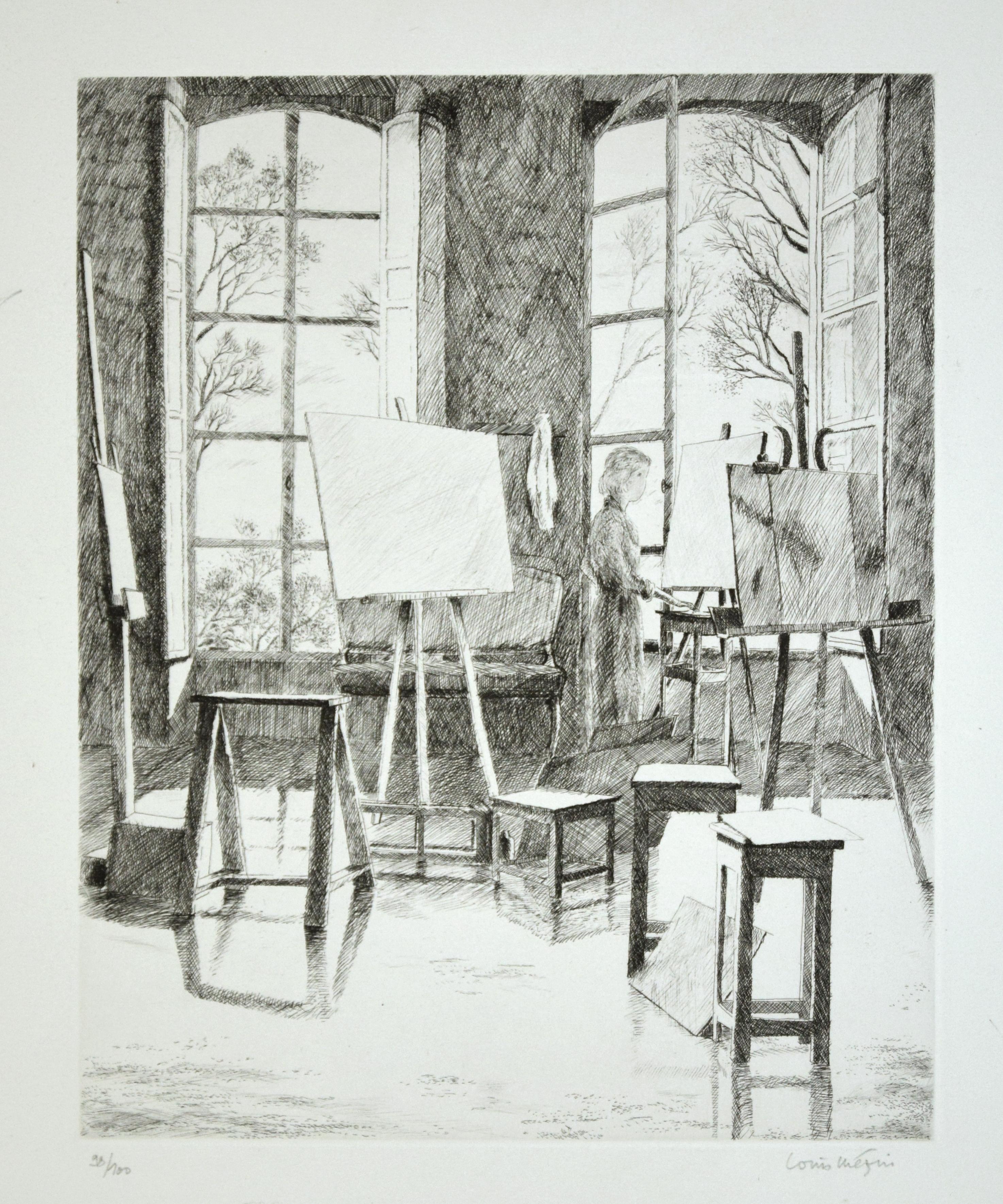 Studio Visit - Etching by Louis Mézin - Late 20th Century