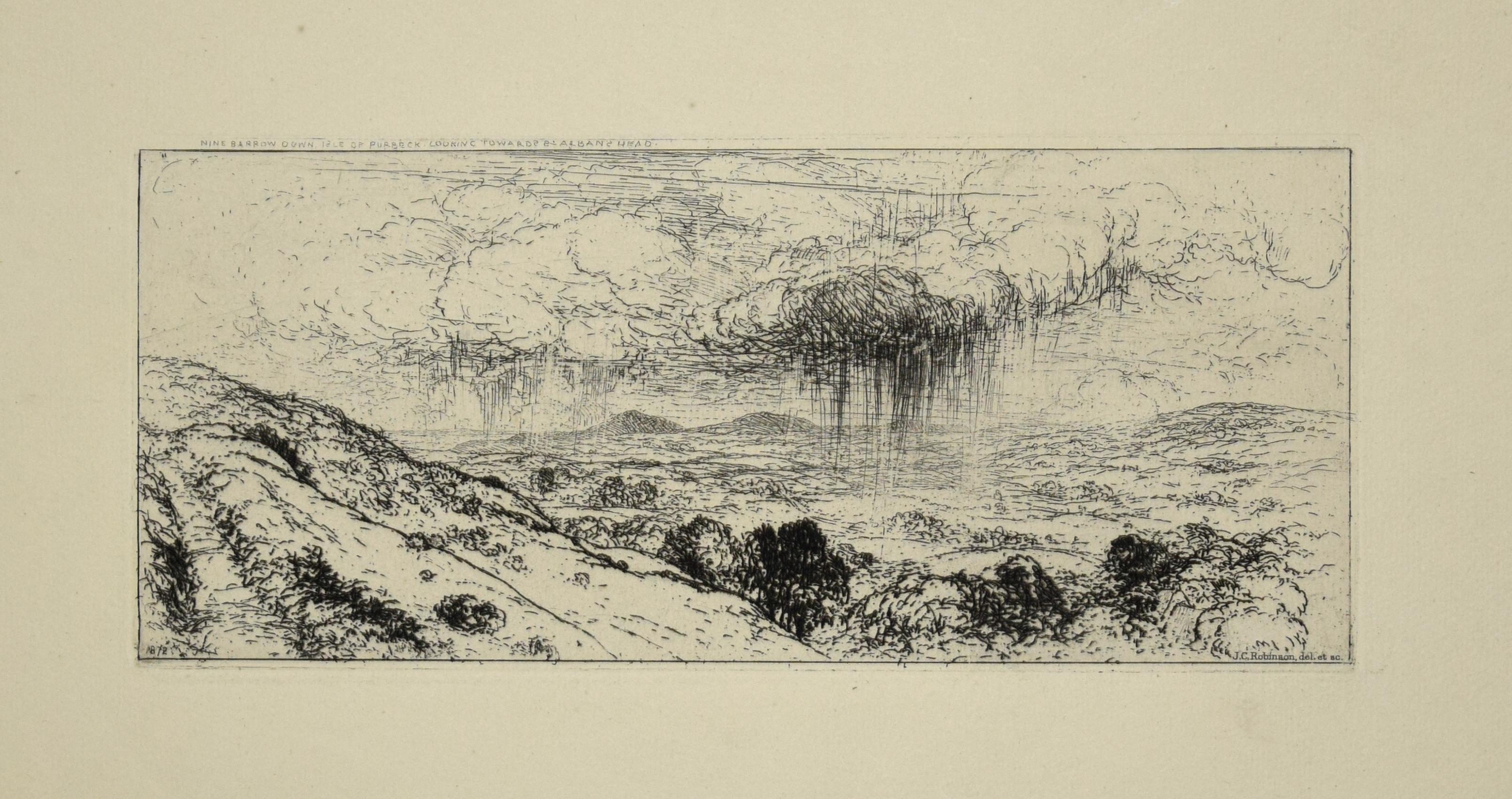 John Charles Robinson Landscape Print - The Storm over the Landscape - Original Etching by J.C. Robinson - 1872