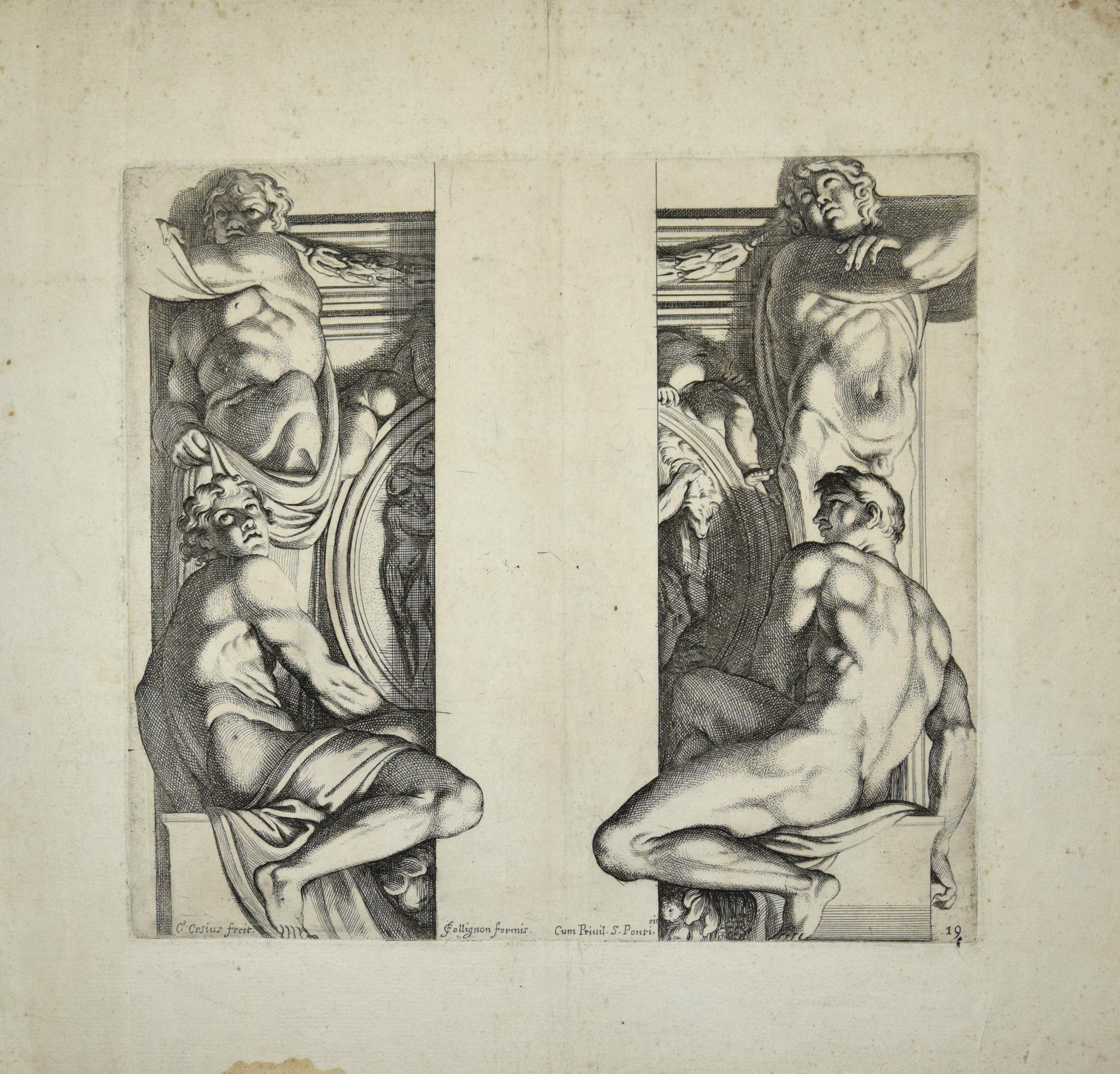 After Annibale Carracci is an original artwork realized by Carlo Cesio in the second half of the XVII Century. Original Etching on paper. 

Signed on the lower left margin. Titled on the lower margin. The artwork is glued on cardboard. Numbered on
