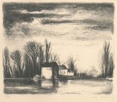 The House on the Water - Original Lithograph by J. Thévenet - 1950s