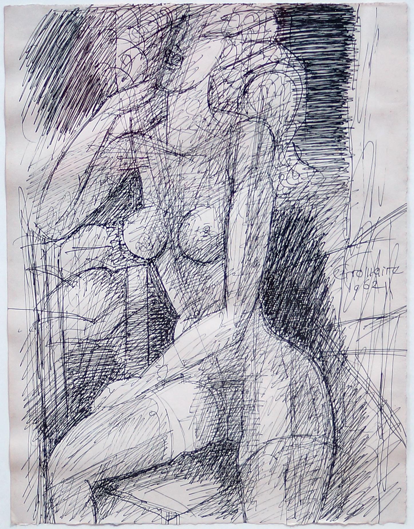 Female Figure -  China Ink by Marcel Gromaire - 1962 For Sale 3