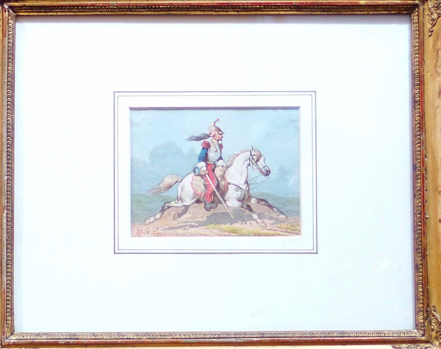 Soldados a caballo - Acuarela de Theodore Fort - 1844 en venta 1