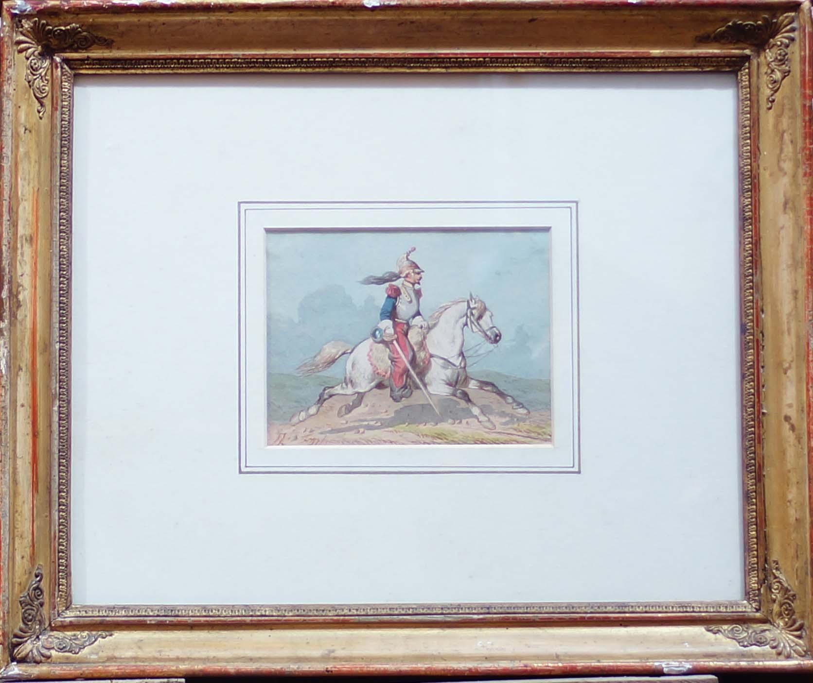 Soldados a caballo - Acuarela de Theodore Fort - 1844 en venta 2