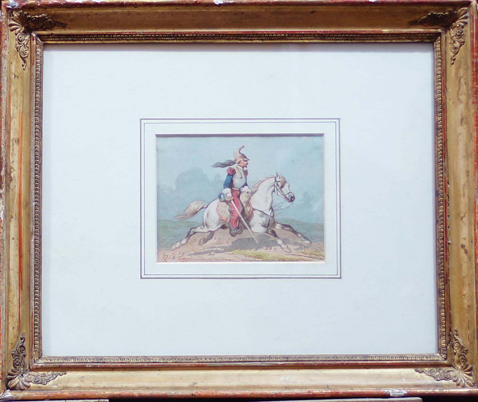 Soldados a caballo - Acuarela de Theodore Fort - 1844 en venta 3