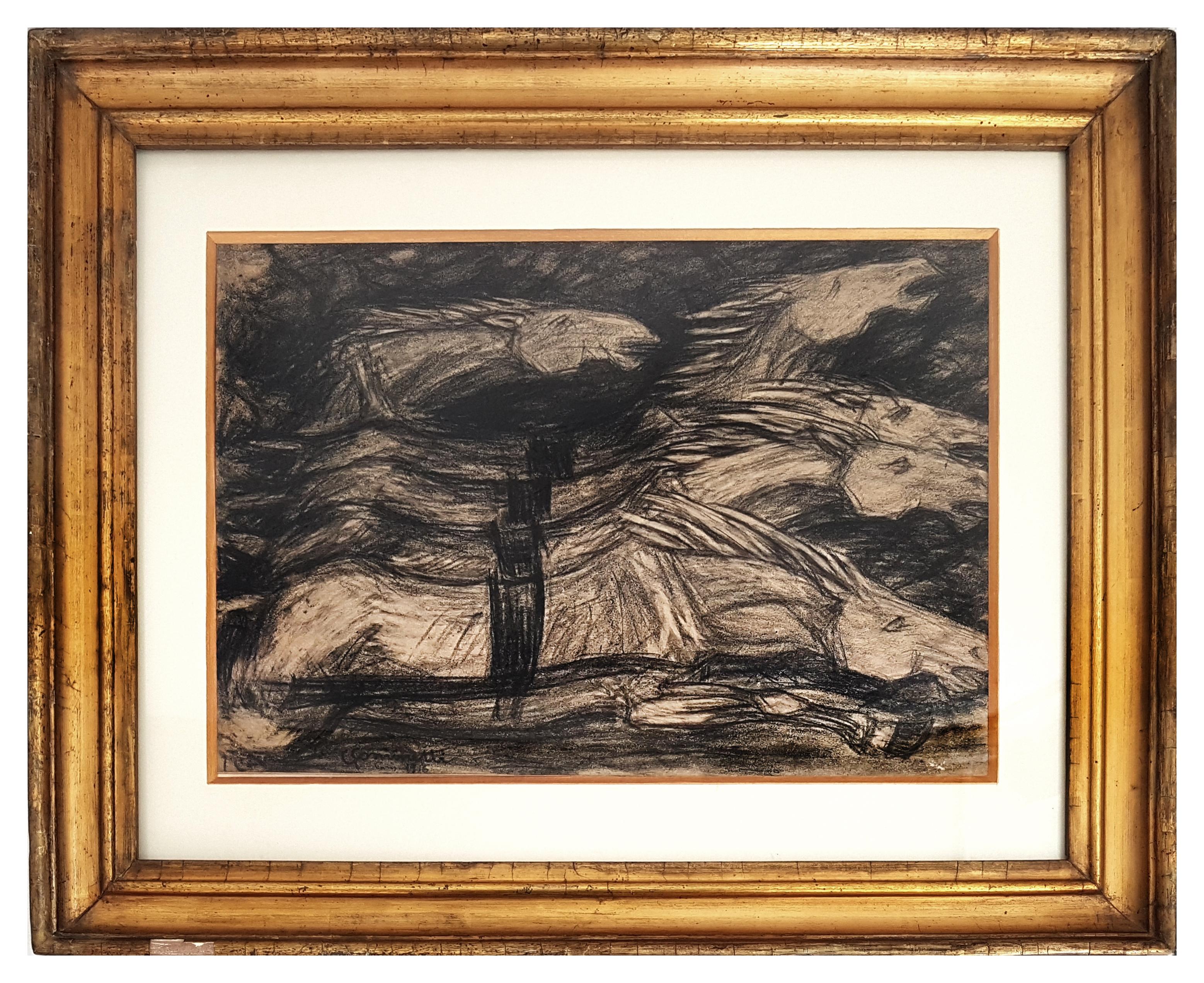 Galloping Horses is a wonderful and original drawing in charcoal on paper, realized by the italian divisions artist Giuseppe Cominetti.
Hand-signed in charcoal and dated on the lower left margin "Paris, 1916". 
This is a very dynamic composition of